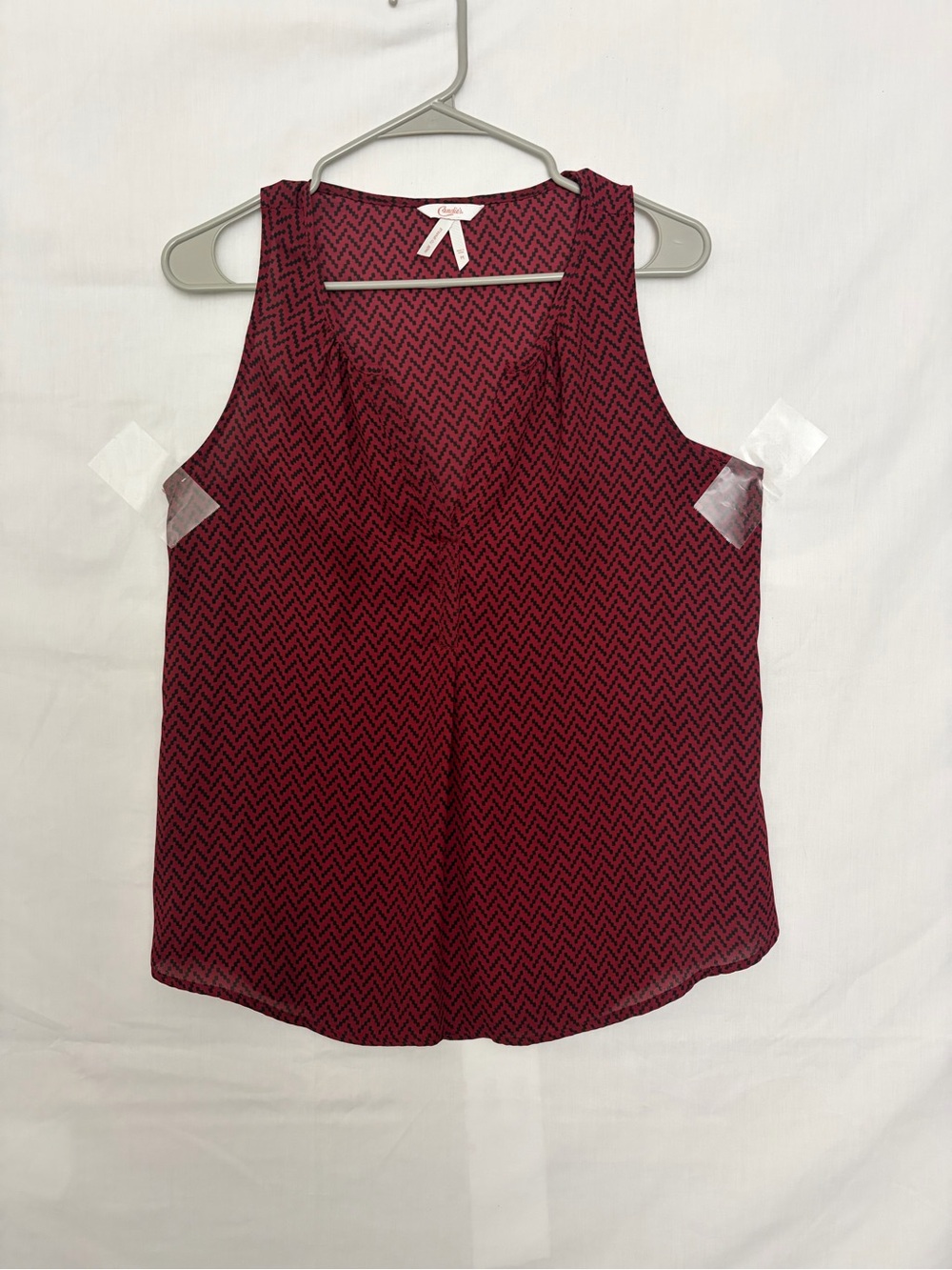 Candie's Womens Medium Sleeveless Blouse Burgundy Black Geo Printed Tank(A920)